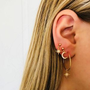 Stud Bohemian Fashion Full Crystal Combination Star Lua Brincha Anel Ear Ring Set