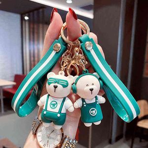 Cartoon Cute Coffee Bear Keychain Soft Rubber Doll Car Key Ring Chain Bag Small Pendant Accessories Hanging Buckle AA220318