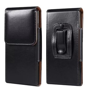 Universal Hip Holster Leather Flip Cover Falls för iPhone 15 14 13 Pro Max Samsung S23 S22 Ultra S22U Obs 20 4.7 6.0 5.5 5.2 6.7 6.9Im vertikalt bälte PU Vanliga affärsmän påsar