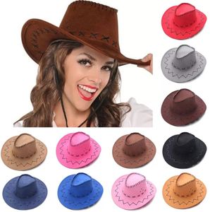 Cappello da cowboy vintage moda stile occidentale in pelle scamosciata a tesa larga cappello jazz feltro cappelli Fedora accessorio per vestito operato per uomo donna FY3768 GC11201