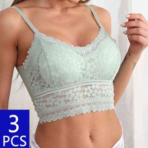 3PCS Spitze Sexy Bhs Dessous Drahtlose Push-Up Für Frauen Padded Push Up Bralette Weibliche Sexy Spitze Büstenhalter Weiche mode Neue 2021 T220726