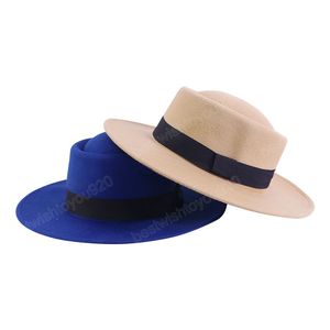 Fedora şapkası düz üst klasik vintage düz renk geniş ağzı unisex sıradan elbise erkekler bowler kapakları düğün partisi 58cm