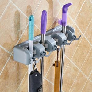 Hooks & Rails 5/4/3 Position Wall Mounted Mop Holder Brush Hanger Storage Plastic Broom Rack Kitchen OrganizerHooks