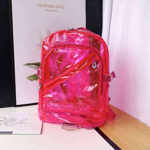 Bolsa noturna tout backpack à prova d'água plástico transparente transparente para meninas adolescentes ombros da escola de PVC Candy Color Zipper 0623
