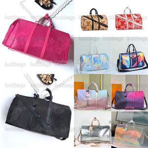 Hot sell Pink Blue Keepall bandouliere bag duffle travel bags Graffiti mesh fabric flower printing high quality