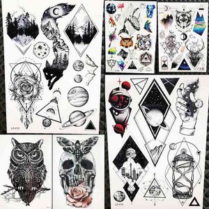 NXY Temporary Tattoo Water Transfer Black Charm Women Arm Wrist Stickers Men Geometric Planet Hands Fake Tatoos Makeup Tips 0330