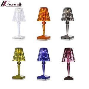 Acryl-Kristall-Kunst-Tischlampe, Kartell USB wiederaufladbare kabellose Tischlampe für Schlafzimmer, Hotel, Wohnzimmer, Schreibtischlampe, Restaurant H220423