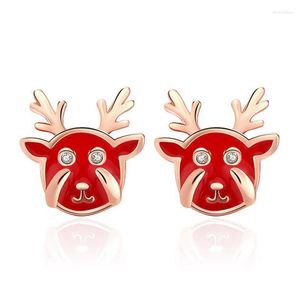 Stud Cute Mini Red Deer Earrings Women Party Jewelry 925 Sterling Silver Rose Gold Earring Lady Fashion Birthday PresentStud Moni22