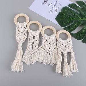 New DIY Handmade Natural Wooden Crochet Tassel Baby Infant Kids Teether Teething Ring Gift Toy Wood Ring Teethers