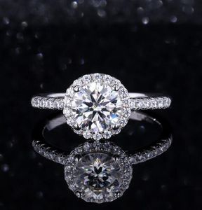 1.0 CT F/VS2 Bridal Round Cut Enhanced Laboratory Diamond Rings Pierścionek zaręczynowy 18-karatowe białe złoto
