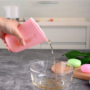 250ml Food Measuring Cup Semi-permeable Double-scale Silicone Measuring Cup Graduated Beaker Cooking Baking Kitchen Measurings Tool