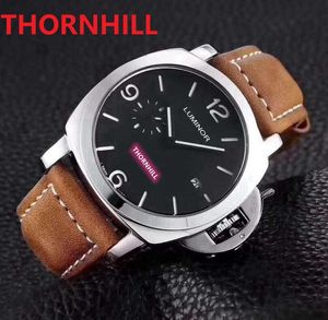 Homens Premiums Dois Stiches Lumious Quartz Assista a 46mm Secreta de Funcionamento Negro Marrom Brown Blue Leather Sapphire Glass Clássico Super Grande Piloto Midnight Cronômetro Pullwatch