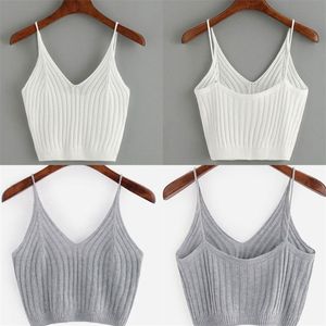 Mode Frauen Sommer Grundlegende Tops Sexy Strappy Ärmelloses Racerback Crop Top Weibliche Casual Einfarbig Rippen Stricken Kurze Weste 220607