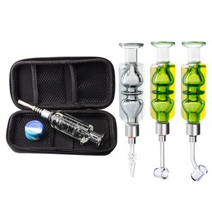 Headshop214 NC095 Gols de tubo de vidro de cachimbo de vidro conjunto de óleo de resfriamento dentro de tubulações de fumantes de fumantes de fumantes 510 Titanium Cerâmica Quartz Banger unha Dabber Tool Silicon Jar Case