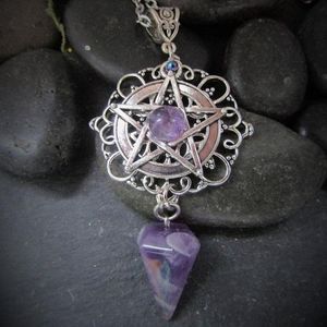 Pendant Necklaces Purple Crystal Pagan Necklace Wicca Pentacle Jewelry Pentagram White Or Green Witch NecklacePendant