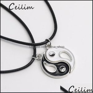 Anhänger Halsketten Anhänger Schmuck Einzigartiges Design Splice Gossip Tai Chi Yin Yang Für Frauen Lederseil Schwarz Weiß Freundschaftspaar Chris