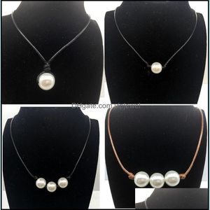 Collier De Perles Bijoux De Corde achat en gros de Colliers pendants pendentifs bijoux femmes Fashion Collier de perle blanc noir corde en cuir cordon coul