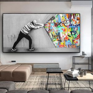 1 Pcs Behind the Curtain Graffiti StreetDirect Wall Art Prints Painting on Canvas No Frame Pictures Decor for Living Room