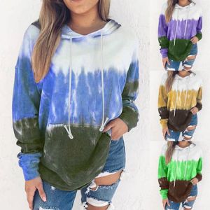 Kvinnors hoodies tröjor kvinnor d slips färglandskap tryck tröja överdimensionerade dragkroppar långärmad höst streetwear topps pullover m