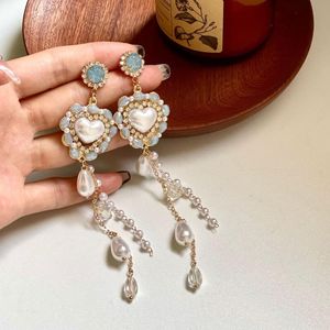 Dangle żyrandol koreański luksus bling kryształowe serce długie kropki kroplowe kolce dla kobiet eleganckie pendientes biżuteria