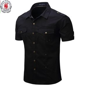 Ankomst Mens Lastskjorta Män Casual Shirt Solid Short Sleeve T-shirts Multi Pocket Arbetskjorta Plus Storlek 100% Bomull 220401