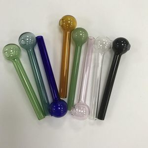 Tubi di vetro del bruciatore di olio del tubo di fumo spesso da 3,9 pollici Tubo di vetro colorato fatto a mano della stretta della mano Trasparente Verde Rosa Giallo Blu colori per i fumatori all'ingrosso