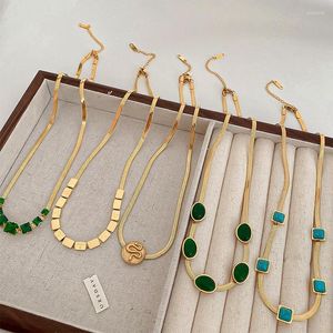 Chokers Emerald Geométrico Aço inoxidável colar de corrente de aço para mulher Acessórios para joias masculinos franceses punk elle22