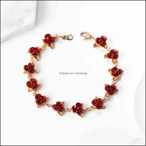 Шармовые браслеты ювелирные украшения красные розовые цветы браслет женская цепочка для запястья. Золото -цвето