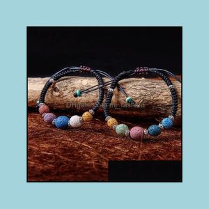 Beaded Strands Armband smycken Fashion Colorized Natural Lava Stone Armband per eterisk olja Diffusor Justerbart v￤vt rep Drop Delive