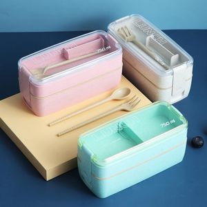 Dinnerware Sets Health Material 3 Layers Lunch Box Microwavable Japanese Bento Container Eco-Friendly Wheat Straw 900ml LunchboxDinnerware D