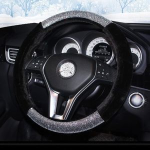 Pokrywa kierownicy uniwersalna zimowa pluszowa pokrycie samochodu krystalicznie krysztonowy auto sterujący kraami Diamond wnętrze akcesoria