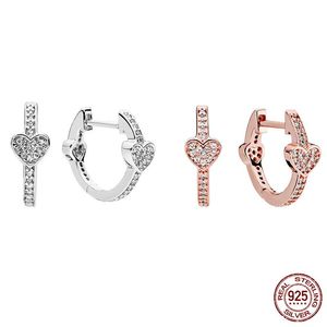 Hoop & Huggie Selling 925 Sterling Silver Pendientes Sparkling Heart Earrings For Women Fit Original Brand Fine JewelryHoop