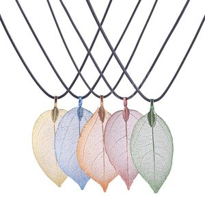 Pingente de neklace de folha real natural para mulheres filigrafadas mergulhadas em colar exclusivo presente oorbellen pendiente mujer mod cadeia de corda