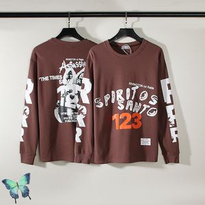 T-shirty t-shirty graffiti z długim rękawem Khaki brązowe mężczyźni kobiety swobodne koszulki