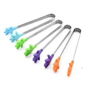 Cute Creative Small Silicone Clip Non Slip Stainless Steel Mini Food Ice Square Suger BBQ Tongs Clips Kitchen Products