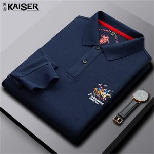 T shirtCaesar męska jesień Pure Color Haft z długim rękawem Daily Casual Fashion Business Męska koszulka polo - 220402