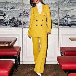 Bella donna chic blazer giallo doppio petto giacca da ufficio capispalla casual femminile top blazer viola T200716