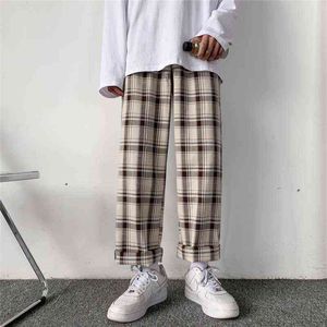 Jesienne spodnie kraciaste mężczyźni moda retro swobodne streetwear luźne hiphop sznurka prosta J220629