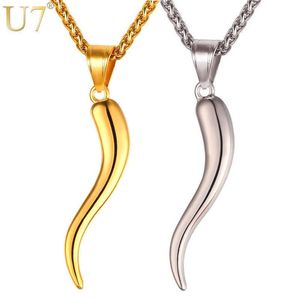 U7 Italiensk hornhalsband amulett guldfärg rostfritt stål hängen kedja för män kvinnor presentmode smycken p1029250n
