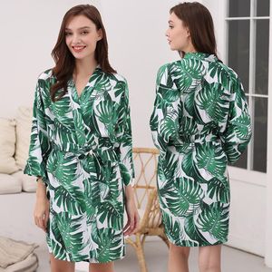 Sovkläder för kvinnor Owiter 2022 Kvinnor Bomullsdräkt Tropiska Blommor Brudtärna Kläder Brud Brud Bröllop Kimono Klänning För Kvinnor