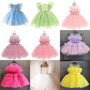 Summer Lace Princess Dresses For Kids 1-5 Year Födelsedagsblommor Girls Dress Children's Birthday Party Costume Spädbarnskläder 1004 E3