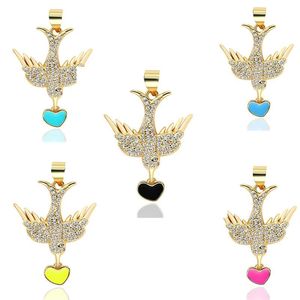 Charms Bird Shape Pendant DIY Bracelet Necklace Earrings Jewelry Making CZ Heart Fashion Accessories Material Copper Plated