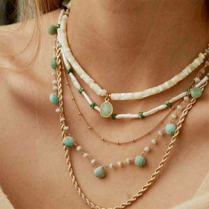 2021 Summer Trendy Pendant Necklace Retro Charm Jewelry Natural Stone Beaded Choke Men Women Travel Vacation Colliers