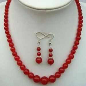 Natural 6-14mm Red Ruby Gemstone Round Beads Necklace Earrings Set 18"