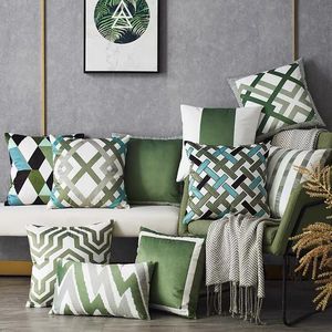 Cushion/Decorative Pillow Nordic Green Blue Pillows Case Modern Geometry Stripes Patterns Sofa Seat Throw Decor Home Couch Cushions CaseCush