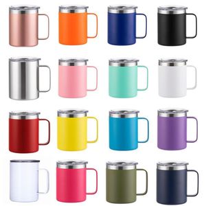 Caneca de café de 12 onças com alça isolada em aço inoxidável reutilizável parede dupla a vácuo de vácuo Copo de copo de copo de pó com revestimento de floresta com revestimento de floresta