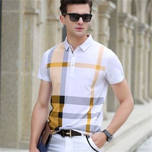 Summer Polo Shirt Mężczyznę MARNE Odzież Bawełniany Krótkie Rękawe Business Casual Plaid Designer Homme Camisa Oddychanie Plus Size 220614