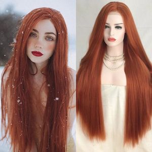 Silky Straight Ginger Orange Synthetic Hair Lace Front Wig for Women Natural Hairline Glueless X3 Lace Frontal Wigs