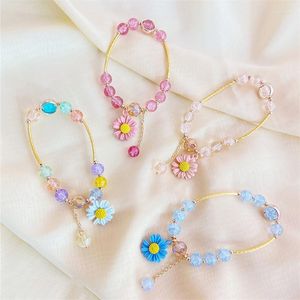 Charm Bracelets Korean Cute Flowers Daisy For Women Boho Colorful Glass Beads Handmade Elastic Bracelet Wristband JewelryCharm Lars22