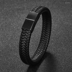 Charm Bracelets Classic Black Metal Magnetic Buckle Leather Bracelet For Men Suitable 18-23Cm Wrist Retro Fashion Trend Jewelry GiftCharm In